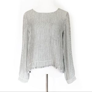 Cloth & Stone Striped Raw Hem Lace Up Back Blouse